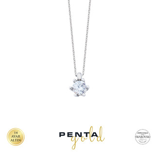 Penta Gold - 14 Ayar Altın 6 Tırnak Swarovski Tektaş Kolye