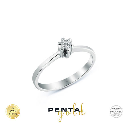 14 Ayar Altın Altı Tırnak Tektaş Yüzük 0,12 ct. Swarovski Taşlı