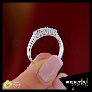 Penta Gold - 14 Ayar Altın Beş Taş Yüzük 0,31 ct. Swarovski Taşlı (1)