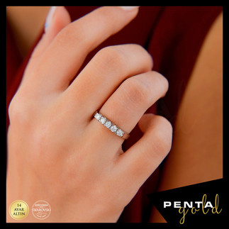 14 Ayar Altın Beş Taş Yüzük 0,36 ct. Swarovski Taşlı - Thumbnail