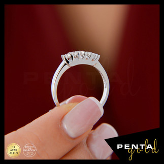 Penta Gold - 14 Ayar Altın Beş Taş Yüzük 0,37 ct. Swarovski Taşlı (1)