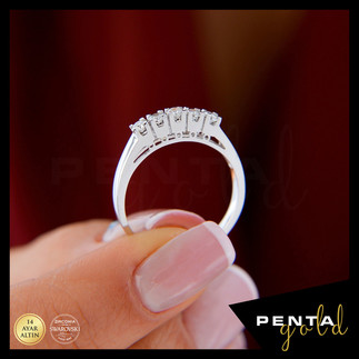 Penta Gold - 14 Ayar Altın Beş Taş Yüzük 0,38 ct. Swarovski Taşlı (1)