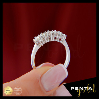 14 Ayar Altın Beş Taş Yüzük 0,64 ct. Swarovski Taşlı - Thumbnail