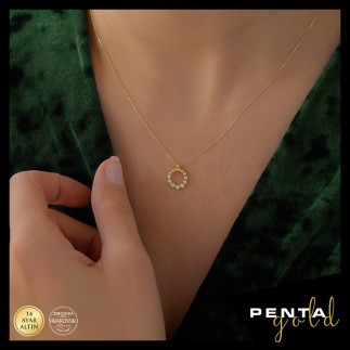 Penta Gold - 14 Ayar Altın Çelenk Swarovski Kolye (1)