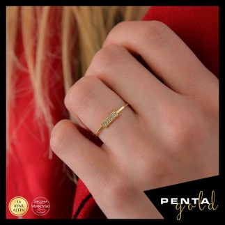 Penta Gold - 14 Ayar Altın Çift Sıra Swarovski Taşlı Yüzük