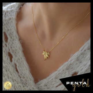Penta Gold - 14 Ayar Altın Çınar Yaprağı Kolye (1)