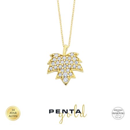 14 Ayar Altın Çınar Yaprağı Swarovski Kolye