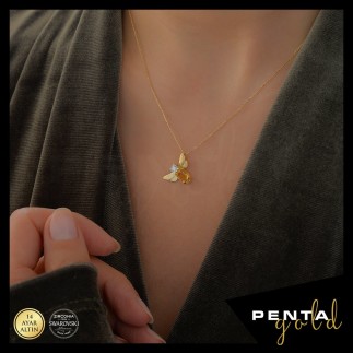 Penta Gold - 14 Ayar Altın Citrine Doğal Taşlı Arı Kolye