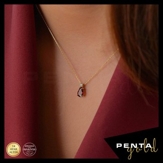 Penta Gold - 14 Ayar Altın Damla Garnet Kolye