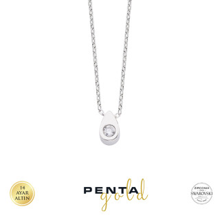 Penta Gold - 14 Ayar Altın Damla Swarovski Tektaş Kolye