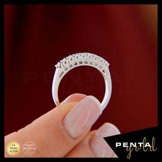 Penta Gold - 14 Ayar Altın Dokuz Taş Yüzük 0,31 ct. Swarovski Taşlı (1)