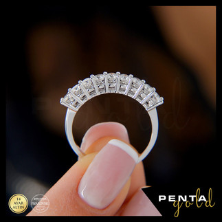 Penta Gold - 14 Ayar Altın Dokuz Taş Yüzük 0,90 ct. Swarovski Taşlı (1)