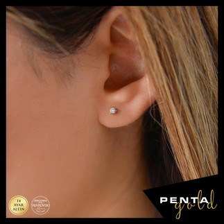 Penta Gold - 14 Ayar Altın Dört Tırnak Küpe 0,10 ct. Swarovski Taşlı (1)