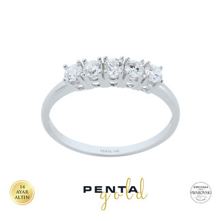 Penta Gold - 14 Ayar Altın Dört Tırnak Swarovski Beştaş Yüzük