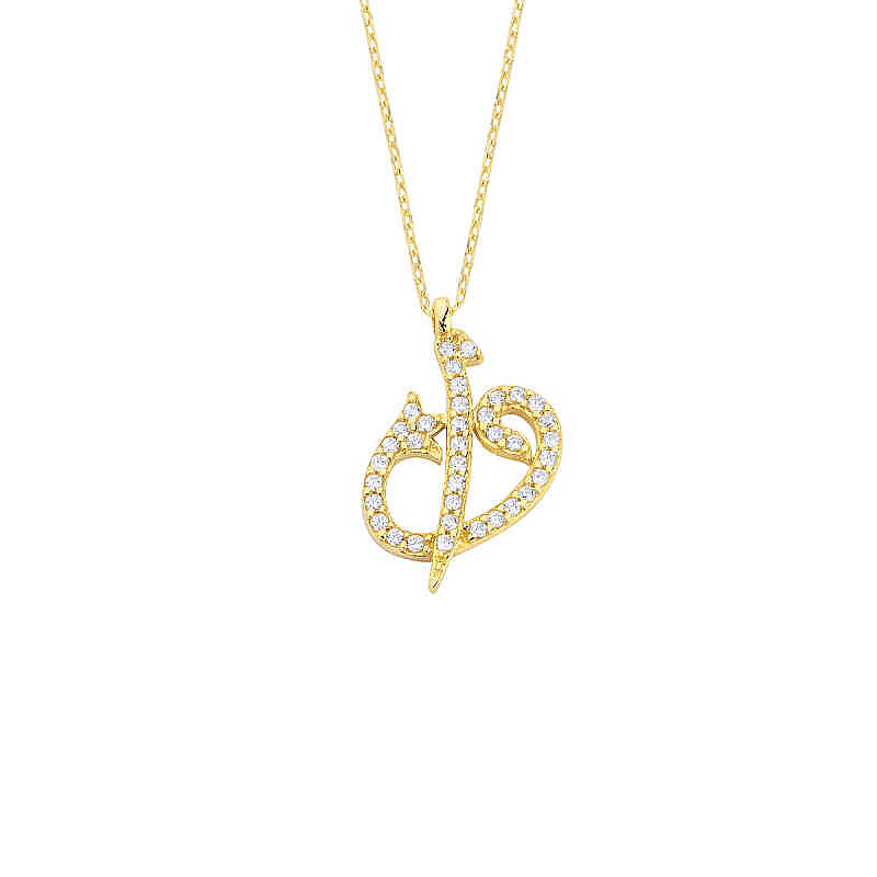 14 Ayar Altın Elif Vav Swarovski Kolye - 3