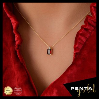 Penta Gold - 14 Ayar Altın Garnet Baget Kolye (1)