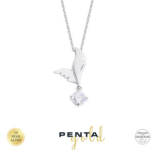 Penta Gold - 14 Ayar Altın Güvercin Kanadı Swarovski Kolye (1)