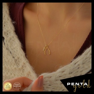 Penta Gold - 14 Ayar Altın Harfli Lades Swarovski Kolye (1)