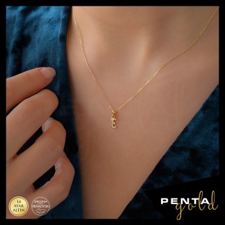 Penta Gold - 14 Ayar Altın Harfli Swarovski Kolye (1)