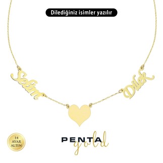 Penta Gold - 14 Ayar Altın İki İsimli Kalpli Kolye Penta Gold - 14 Ayar Altın İki İsimli Kalpli Kolye