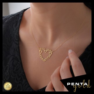 Penta Gold - 14 Ayar Altın İki İsimli Tarihli Kolye