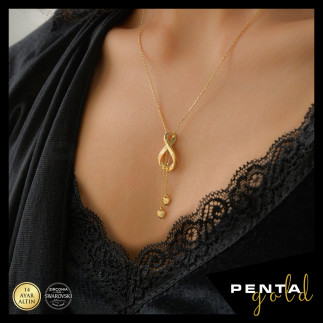 Penta Gold - 14 Ayar Altın İsim Yazılı Swarovski Sonsuzluk Kolyesi