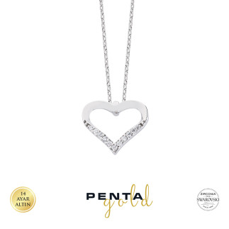 Penta Gold - 14 Ayar Altın Kalpli Swarovski Taşlı Kolye