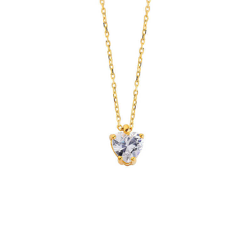 14 Ayar Altın Kalpli Swarovski Tektaş Kolye - 4