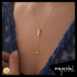 Penta Gold - 14 Ayar Altın Kalpli Zincirli Kolye (1)