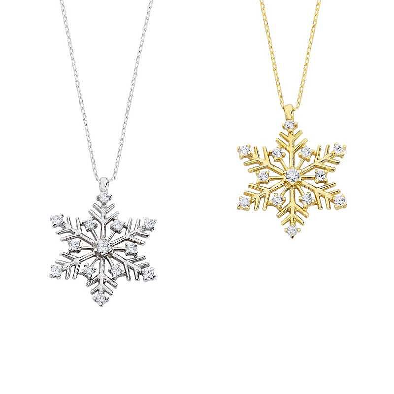 14 Ayar Altın Kar Tanesi Büyük Boy Swarovski Kolye - 4