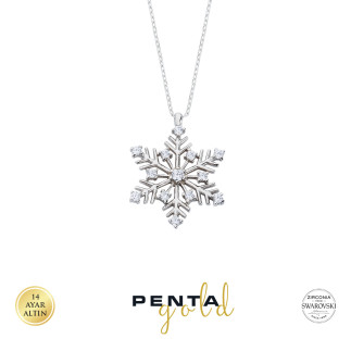 Penta Gold - 14 Ayar Altın Kar Tanesi Büyük Boy Swarovski Kolye