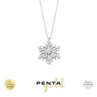 Penta Gold - 14 Ayar Altın Kar Tanesi Swarovski Kolye