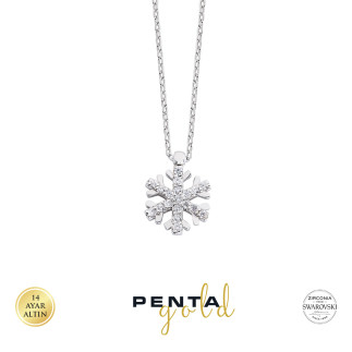 Penta Gold - 14 Ayar Altın Kar Tanesi Swarovski Taşlı Kolye