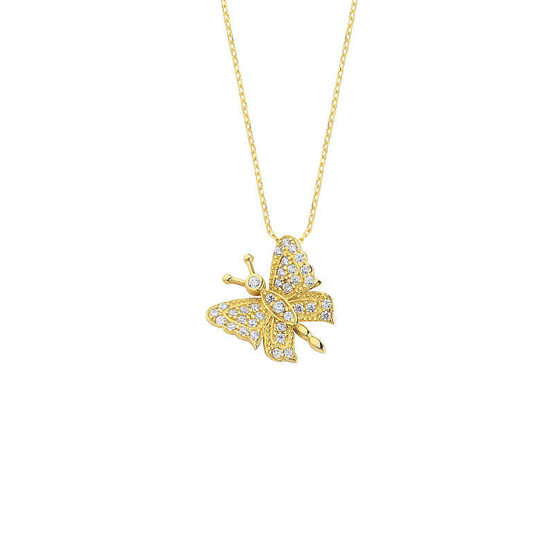 14 Ayar Altın Kelebek Swarovski Kolye - 3