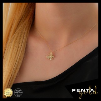 Penta Gold - 14 Ayar Altın Kelebek Swarovski Kolye (1)