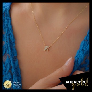 Penta Gold - 14 Ayar Altın Kırlangıç Swarovski Kolye