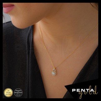 Penta Gold - 14 Ayar Altın Markiz Anturaj Swarovski Kolye (1)