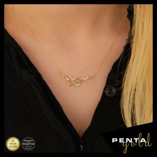 Penta Gold - 14 Ayar Altın Martı Swarovski Kolye (1)