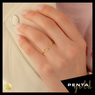 Penta Gold - 14 Ayar Altın Melek Kanadı Yüzük