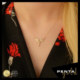 Penta Gold - 14 Ayar Altın Mikail Meleği Swarovski Taşlı Kolye