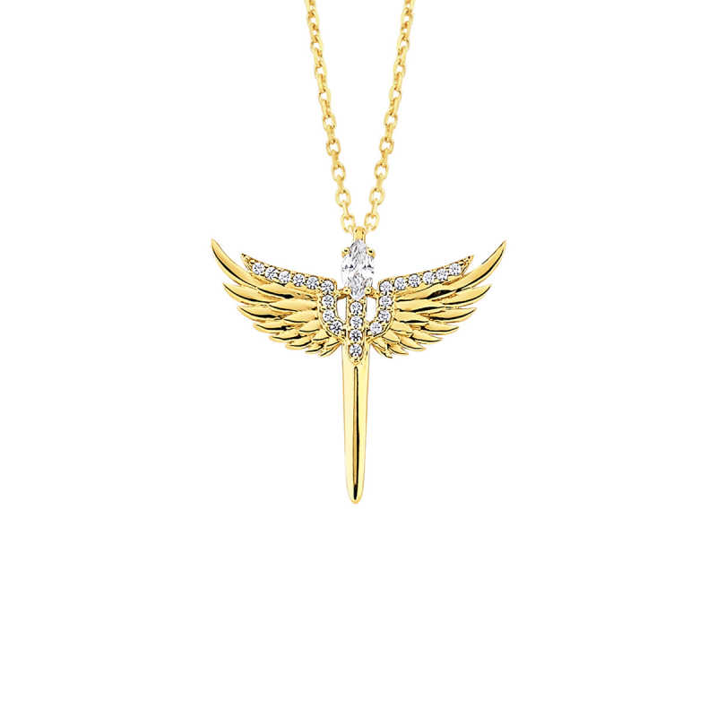 14 Ayar Altın Mikail Melek Swarovski Kolye Penta Silver