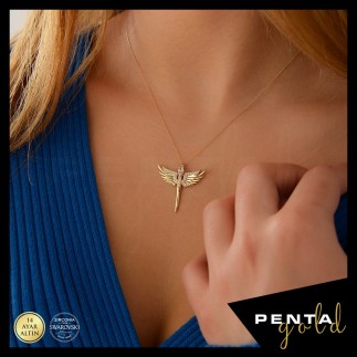 Penta Gold - 14 Ayar Altın Mikail Melek Swarovski Kolye