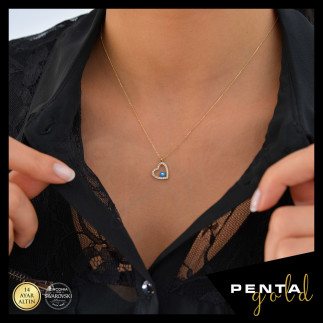 Penta Gold - 14 Ayar Altın Mineli Nazarlık Kalp Kolye