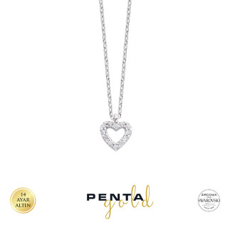 Penta Gold - 14 Ayar Altın Minik Kalpli Swarovski Taşlı Kolye