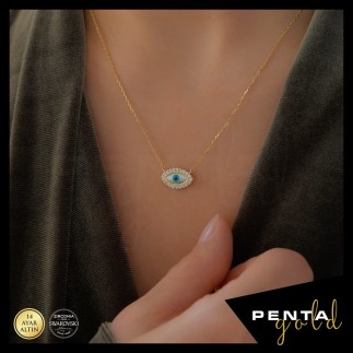 Penta Gold - 14 Ayar Altın Nazar Boncuklu Göz Swarovski Kolye (1)