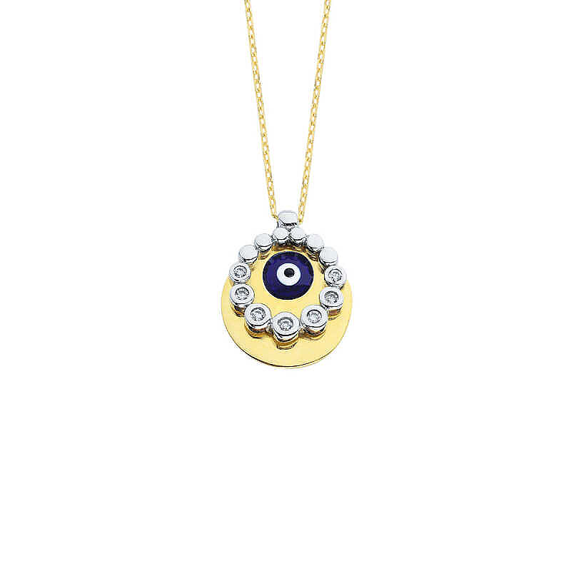 14 Ayar Altın Nazar Boncuklu Swarovski Kolye - 3