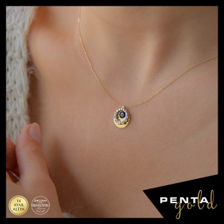 Penta Gold - 14 Ayar Altın Nazar Boncuklu Swarovski Kolye