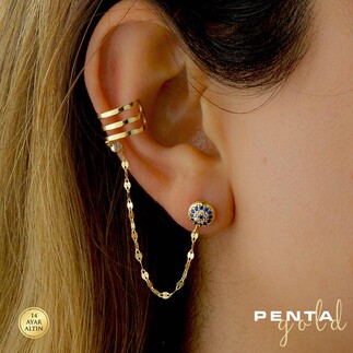 Penta Gold - 14 Ayar Altın Nazar Kıkırdak Küpe
