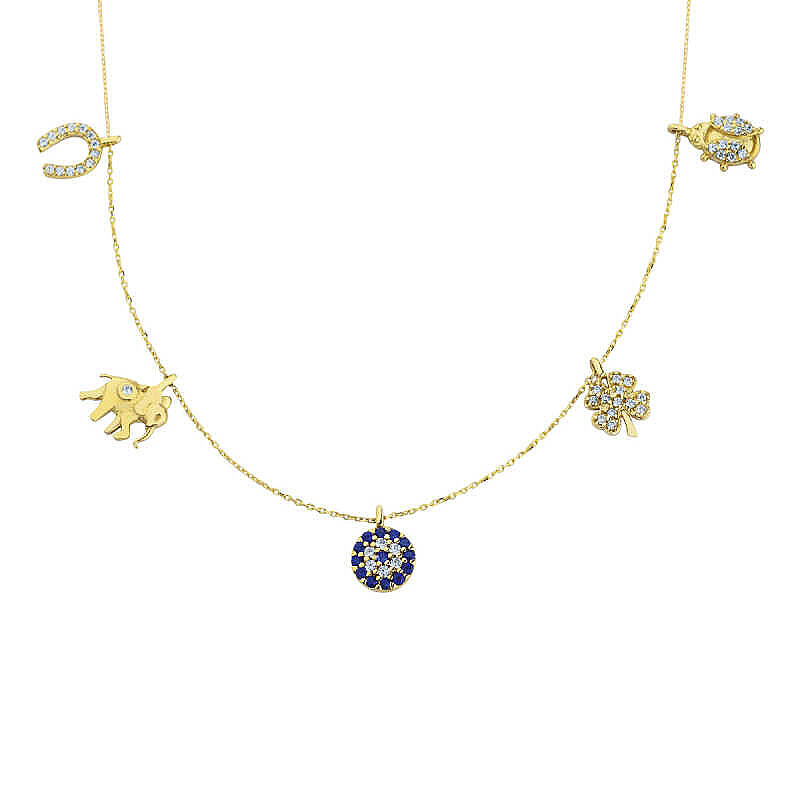 14 Ayar Altın Nazar Şans Kolyesi Swarovski Taş - 3