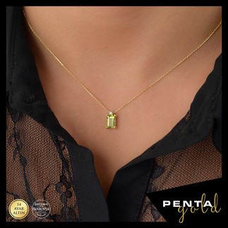 Penta Gold - 14 Ayar Altın Peridot Baget Kolye